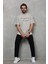 Unisex Bisiklet Yaka Baskılı Oversize T-Shirt - Gri 5