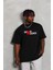 Unisex Bisiklet Yaka Double Oversize Baskılı T-Shirt - Siyah 1