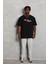 Unisex Bisiklet Yaka Double Oversize Baskılı T-Shirt - Siyah 3