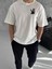 Unisex Bisiklet Yaka Baskılı Oversize T-Shirt - Beyaz 1