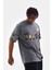 Unisex Bisiklet Yaka Baskılı Oversize T-Shirt - Gri 5