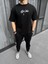 Unisex Baskılı Oversize T-Shirt - Siyah 2