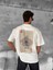 Erkek Ön ve Arka Baskılı Oversize Bisiklet Yaka T-Shirt - Beyaz 3