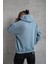 Erkek Armalı Baskılı Kapüşonlu Sweatshirt - Mavi 1