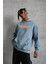 Erkek Armalı Baskılı Kapüşonlu Sweatshirt - Mavi 4