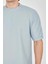 Unisex Waffle Kumaş Rahat Kol T-Shirt - Buz Mavisi 3