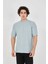 Unisex Waffle Kumaş Rahat Kol T-Shirt - Buz Mavisi 5