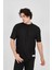 Unisex Waffle Kumaş Rahat Kol T-Shirt - Siyah 1