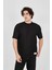 Unisex Waffle Kumaş Rahat Kol T-Shirt - Siyah 3