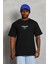 Unisex Oversize Baskılı Bisiklet Yaka T-Shirt - Siyah 3