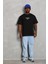 Unisex Oversize Baskılı Bisiklet Yaka T-Shirt - Siyah 5