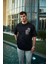 Unisex Bisiklet Yaka Baskılı Oversize T-Shirt - Siyah 2