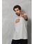 Unisex Bisiklet Yaka Baskılı Oversize T-Shirt - Gri 5