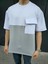 Unisex Torba Cep Detaylı Parçalı T-Shirt - Gri 2