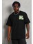 Unisex Oversize Baskılı Bisiklet Yaka T-Shirt - Siyah 4