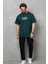 Unisex Bisiklet Yaka Baskılı Oversize T-Shirt - Yeşil 2