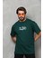 Unisex Bisiklet Yaka Baskılı Oversize T-Shirt - Yeşil 4