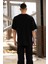 Unisex Bisiklet Yaka Baskılı Oversize T-Shirt - Siyah 3