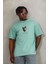 Unisex Oversize Baskılı Bisiklet Yaka T-Shirt - Mint Yeşili 2