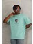 Unisex Oversize Baskılı Bisiklet Yaka T-Shirt - Mint Yeşili 3