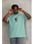 Unisex Oversize Baskılı Bisiklet Yaka T-Shirt - Mint Yeşili 5