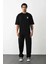 Unisex Bisiklet Yaka Baskılı Oversize T-Shirt - Siyah 1