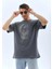 Unisex Oversize Taşlı Bisiklet Yaka T-Shirt - Füme 1