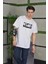 Unisex Bisiklet Yaka Baskılı Oversize T-Shirt - Beyaz 2