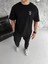 Unisex Bisiklet Yaka Baskılı Oversize T-Shirt - Siyah 1