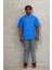 Unisex Oversize Baskılı Bisiklet Yaka T-Shirt - Mavi 5