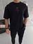 Unisex Bisiklet Yaka Baskılı Oversize T-Shirt - Siyah 1