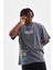 Unisex Bisiklet Yaka Baskılı Oversize T-Shirt - Gri 1