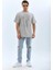 Unisex Oversize Taşlı Bisiklet Yaka T-Shirt - Gri 2