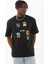 Unisex Oversize Baskılı Bisiklet Yaka T-Shirt - Siyah 5