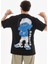 Unisex Bisiklet Yaka Baskılı Oversize T-Shirt - Siyah 4