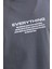 Unisex Bisiklet Yaka Baskılı Oversize T-Shirt - Gri 4