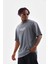 Unisex Bisiklet Yaka Baskılı Oversize T-Shirt - Gri 5