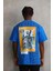 Unisex Baskılı Oversize T-Shirt - Mavi 4