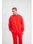 Uzun Kol Bisiklet Yaka Basic Sweatshirt - Kırmızı 5
