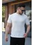 Erkek Bisiklet Yaka Örgü Desenli Kısa Örme Triko Kısa Kollu T-Shirt 1