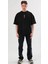 Unisex Bisiklet Yaka Baskılı Oversize T-Shirt - Siyah 1