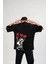 Unisex Bisiklet Yaka Baskılı Oversize T-Shirt - Siyah 3