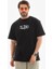 Unisex Bisiklet Yaka Baskılı Oversize T-Shirt - Siyah 1