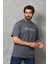 Unisex Bisiklet Yaka Baskılı Oversize T-Shirt - Füme 1