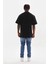Unisex Kuşgözü Detaylı Baskılı Oversize T-Shirt - Siyah 4