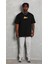 Unisex Bisiklet Yaka Baskılı Oversize T-Shirt - Siyah 2