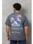 Unisex Bisiklet Yaka Baskılı Oversize T-Shirt - Füme 3