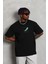 Unisex Oversize Baskılı Bisiklet Yaka T-Shirt - Siyah 2