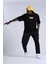 Unisex Bisiklet Yaka Baskılı Oversize T-Shirt - Siyah 2