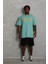 Unisex Oversize Baskılı Bisiklet Yaka T-Shirt - Mint Yeşili 5